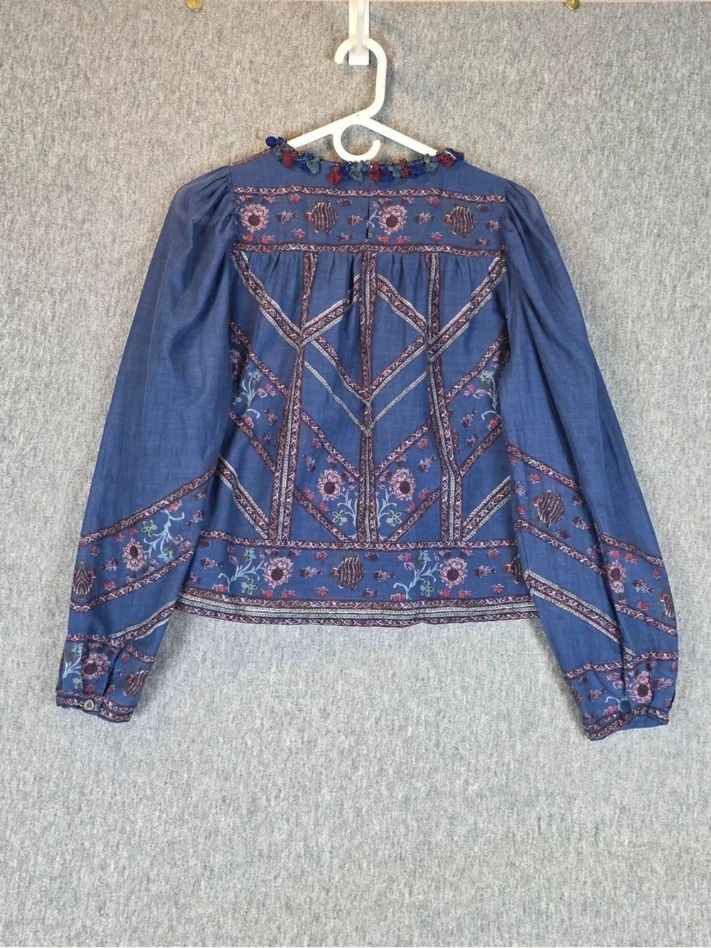 Sea New York Indigo Floral Embroidered Peasant Blouse